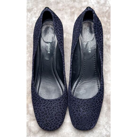 Donald Pliner Navy Suede Leopard Print Square Toe Block Heel Pumps Womens Size 7 - Picture 9 of 16
